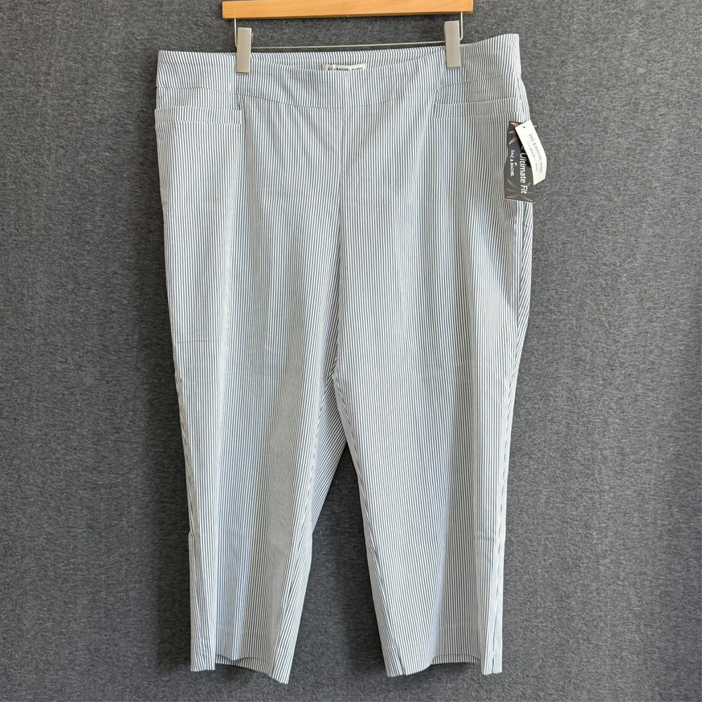 ZAC & RACHEL Ultimate Fit Ankle Pants 20W‎ Blue White Pinstripe NWT Stretch